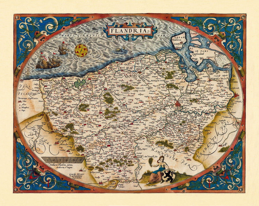 Old Map of Belgium, 1570 Mural Wallpaper