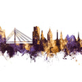 Riga Latvia Skyline Purple & Gold Mural Wallpaper - pure wallpaper artwork