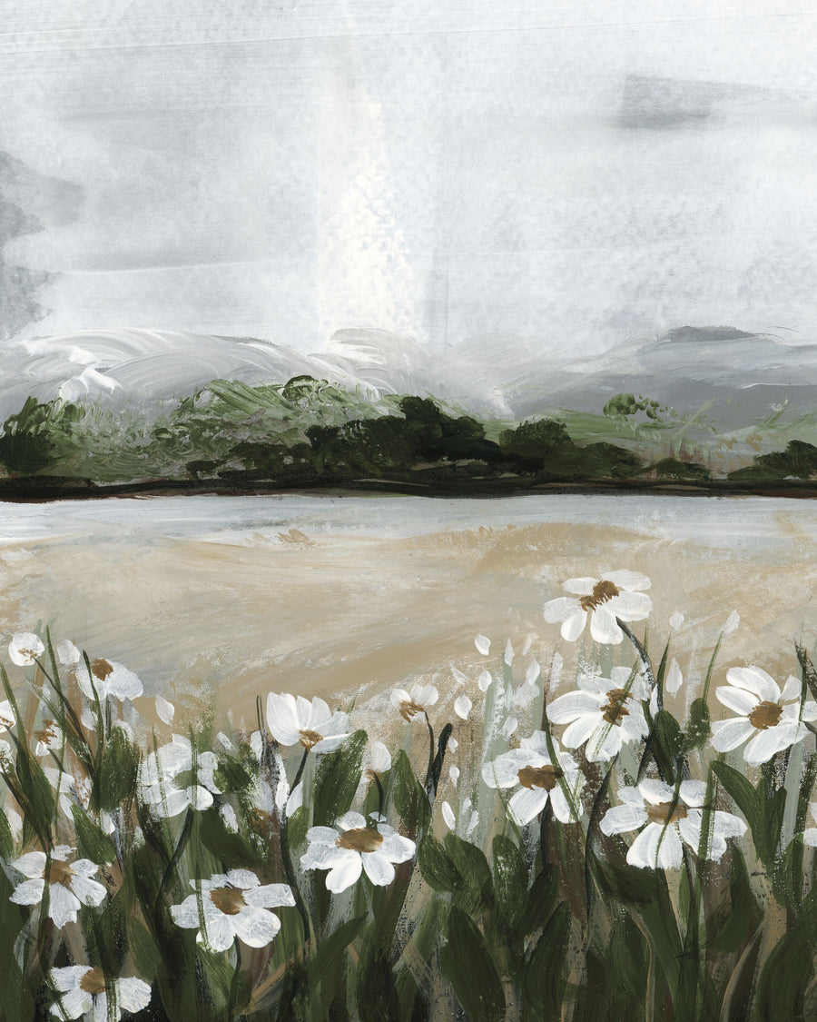 Wildflowers Among the Landscape Mural Wallpaper - Neutral Tone