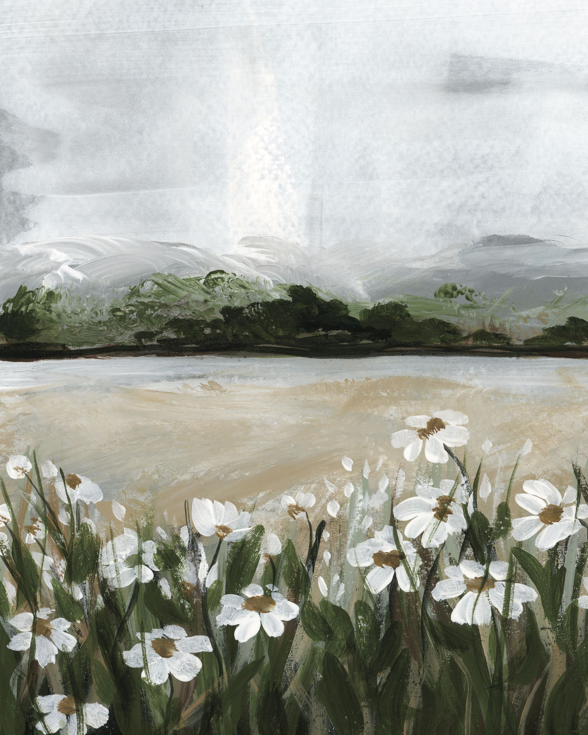 Wildflowers Among the Landscape Mural Wallpaper - Neutral Tone - pure wallpaper artwork