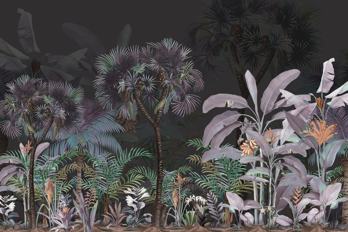 Tropical Forest Strolls Dark Green Mural Wallpaper - pure wallpaper artwork