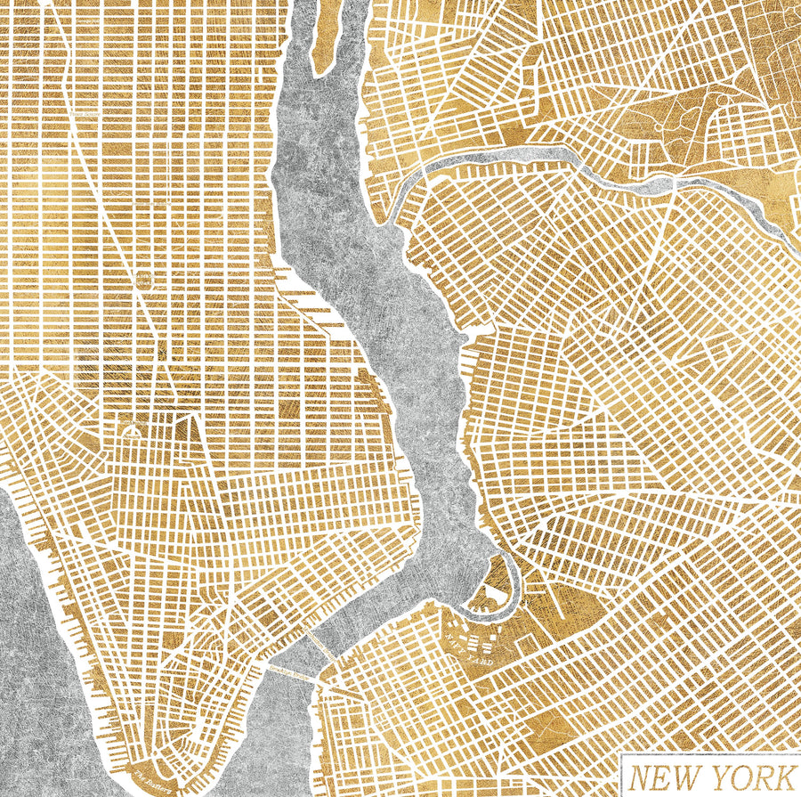 Gilded New York Map Mural Wallpaper