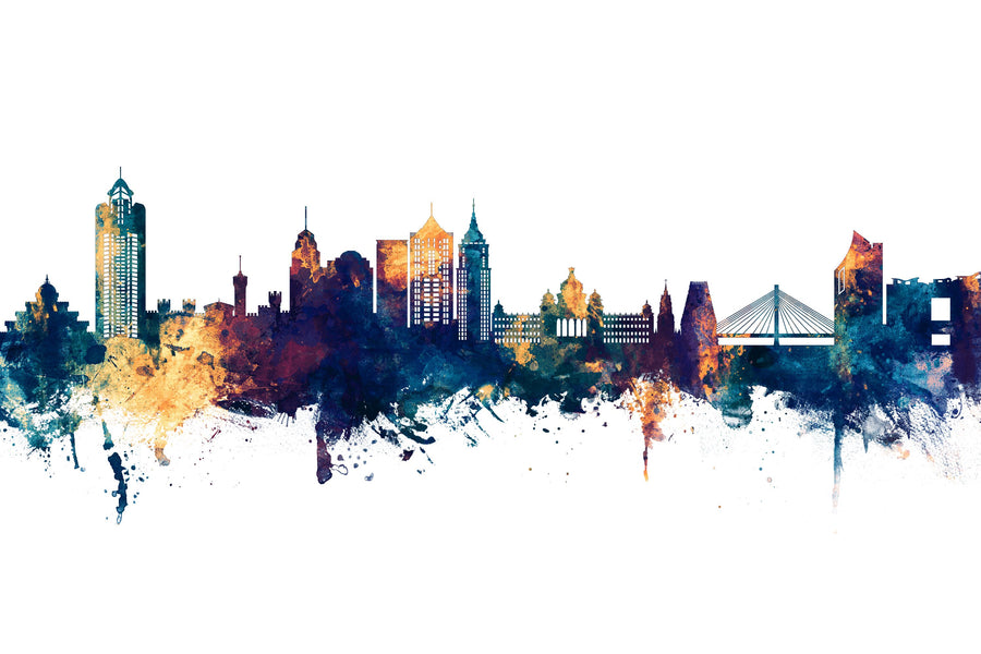 Bengaluru India Skyline Blue & Bronze Mural Wallpaper