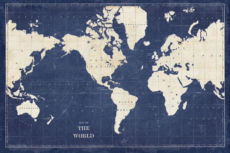Blueprint World Map Dark Mural Wallpaper