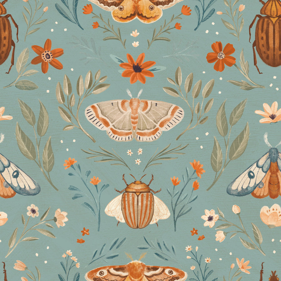 Papilion Chase Blue Mural Wallpaper