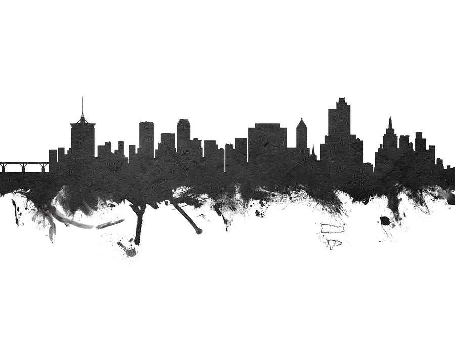 Tulsa Oklahoma Skyline Black & White Mural Wallpaper