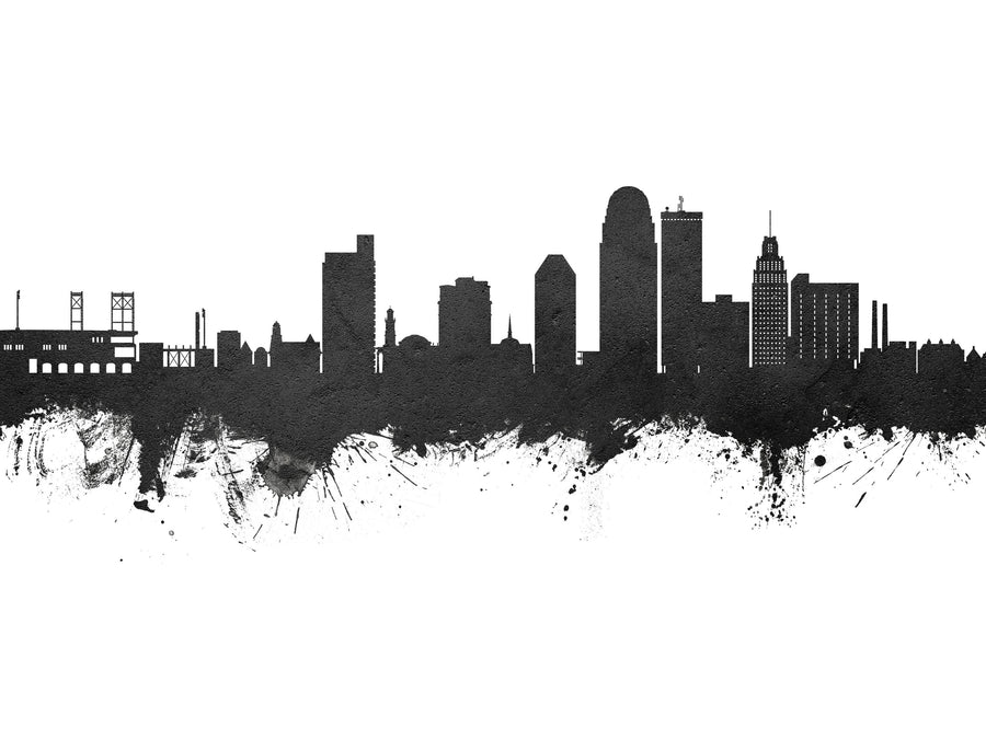 Winston-Salem North Carolina Skyline Black & White Mural Wallpaper