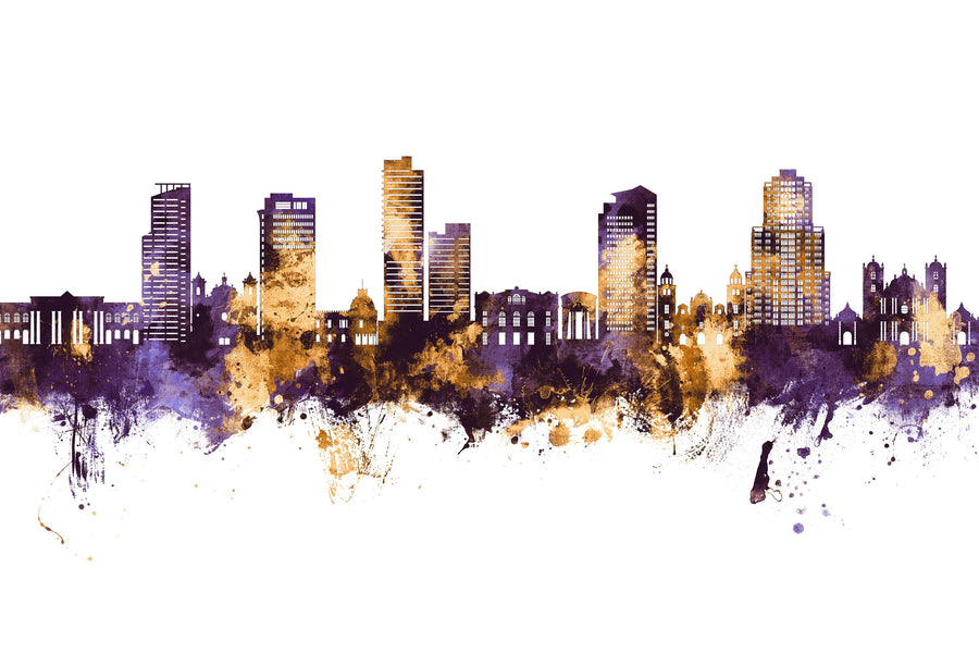 Tegucigalapa Honduras Skyline Purple & Gold Mural Wallpaper