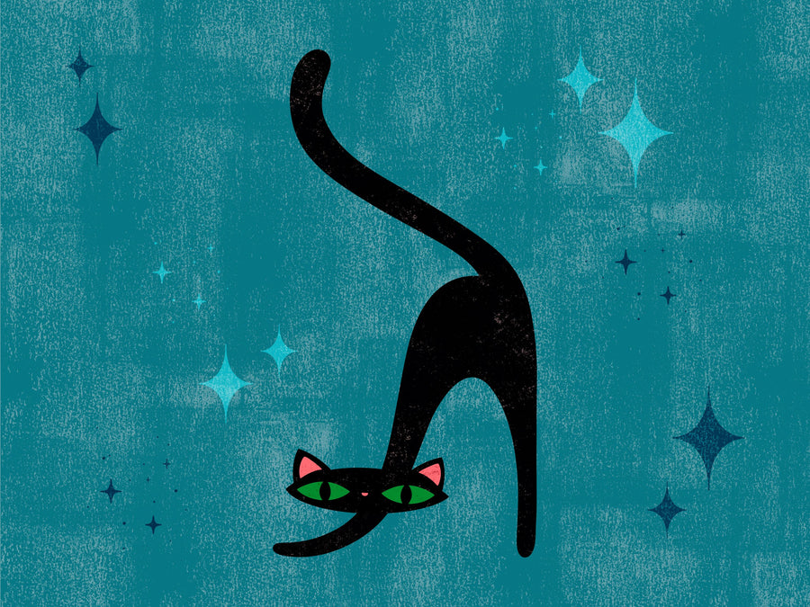 Retro Cat, Blue Mural Wallpaper