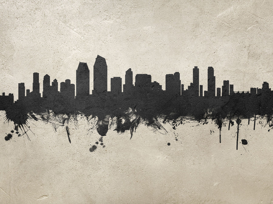San Diego California Skyline Concrete Mural Wallpaper