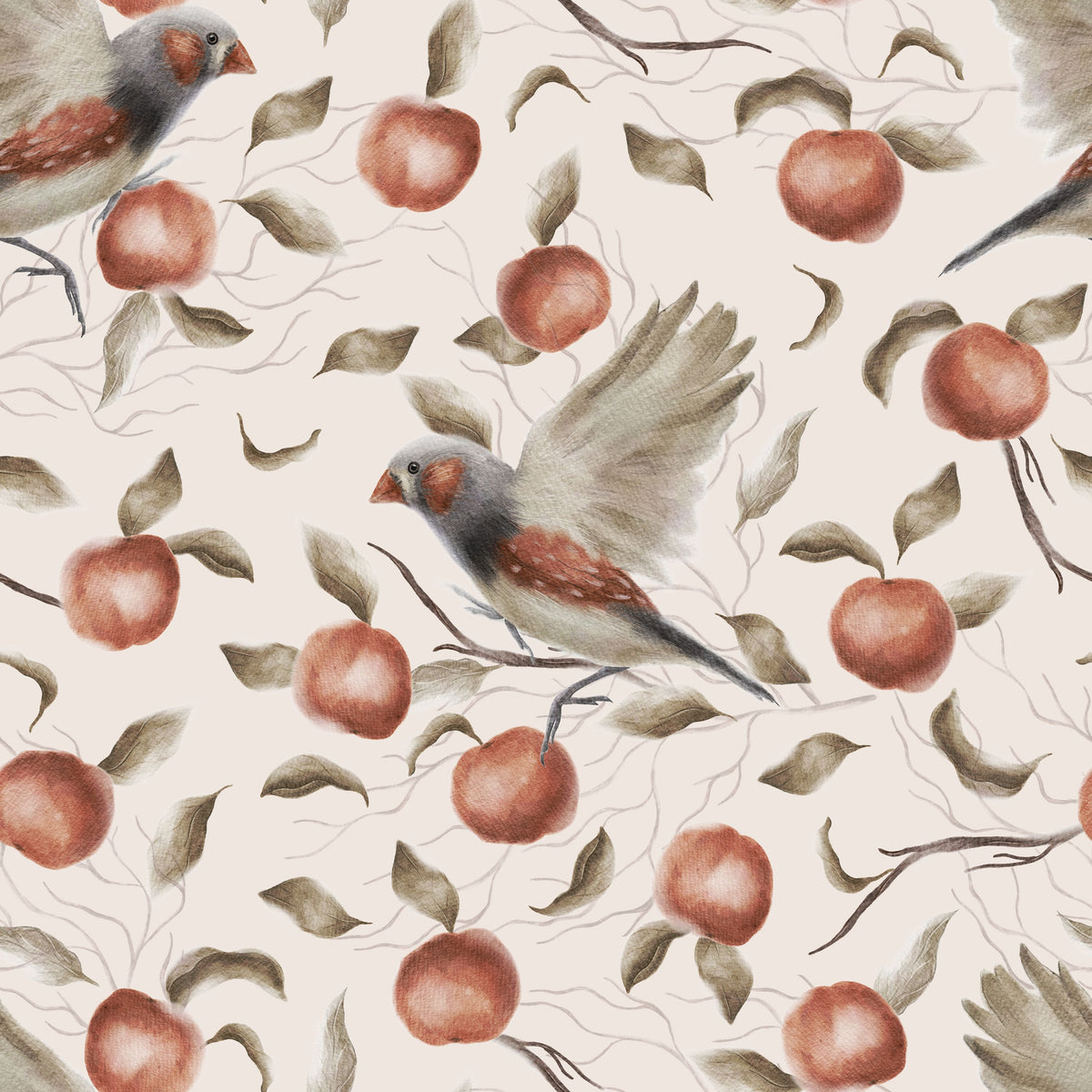 Chaffinchs and Apples Mural Wallpaper - pure wallpaper artwork