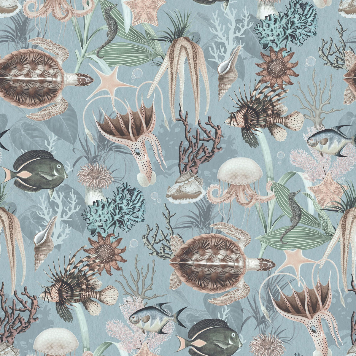Deep Sea, Light Blue Mural Wallpaper - pure wallpaper artwork