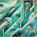 Oceanic Serenade Scene in Art Deco Mural Wallpaper - pure wallpaper artwork