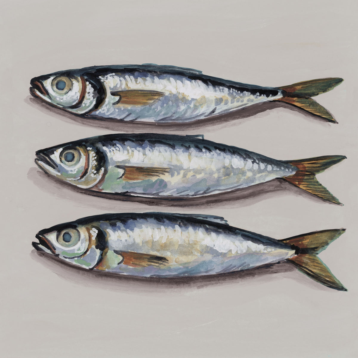 Three Little Fishies Neutral Mural Wallpaper - pure wallpaper artwork