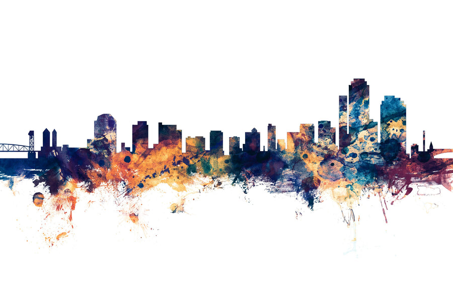 Wilmington Delaware Skyline Blue & Bronze Mural Wallpaper