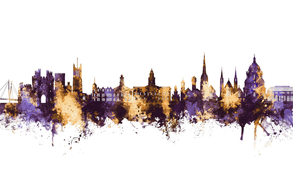 Lancaster England Skyline Purple & Gold Mural Wallpaper - pure wallpaper artwork