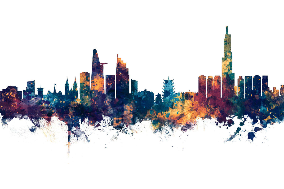 Ho Chi Minh City Vietnam Skyline Blue & Bronze Mural Wallpaper - pure wallpaper artwork