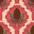 Pine Cone & Ornate Rackets, Raspberry Mural Wallpaper - pure wallpaper artwork