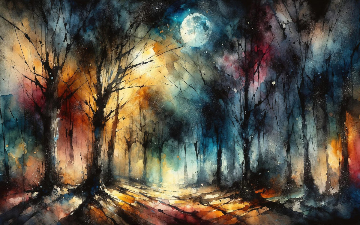 Moonlit Enchanted Forest Mural Wallpaper - pure wallpaper artwork