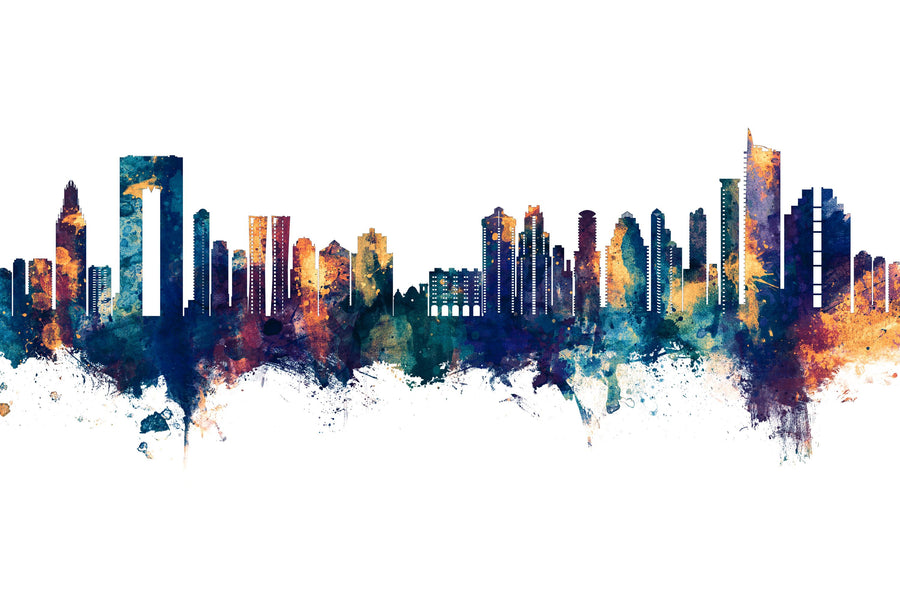 Benidorm Spain Skyline Blue & Bronze Mural Wallpaper