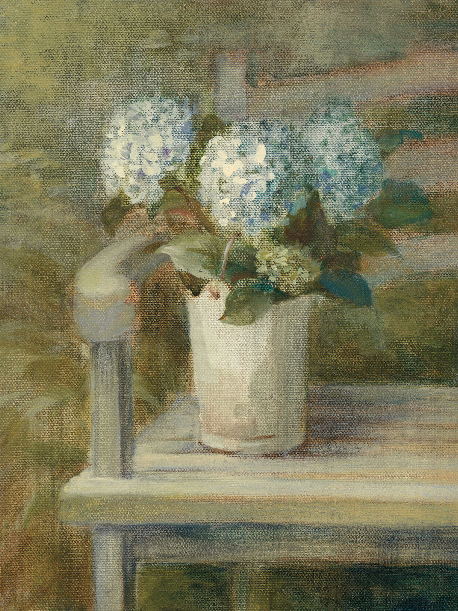 Hydrangea Bouquet on Bench Mural Wallpaper