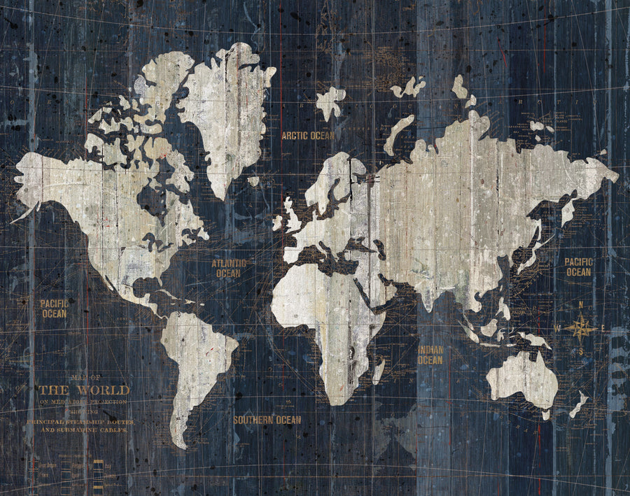 Old World Map Blue V2 Mural Wallpaper