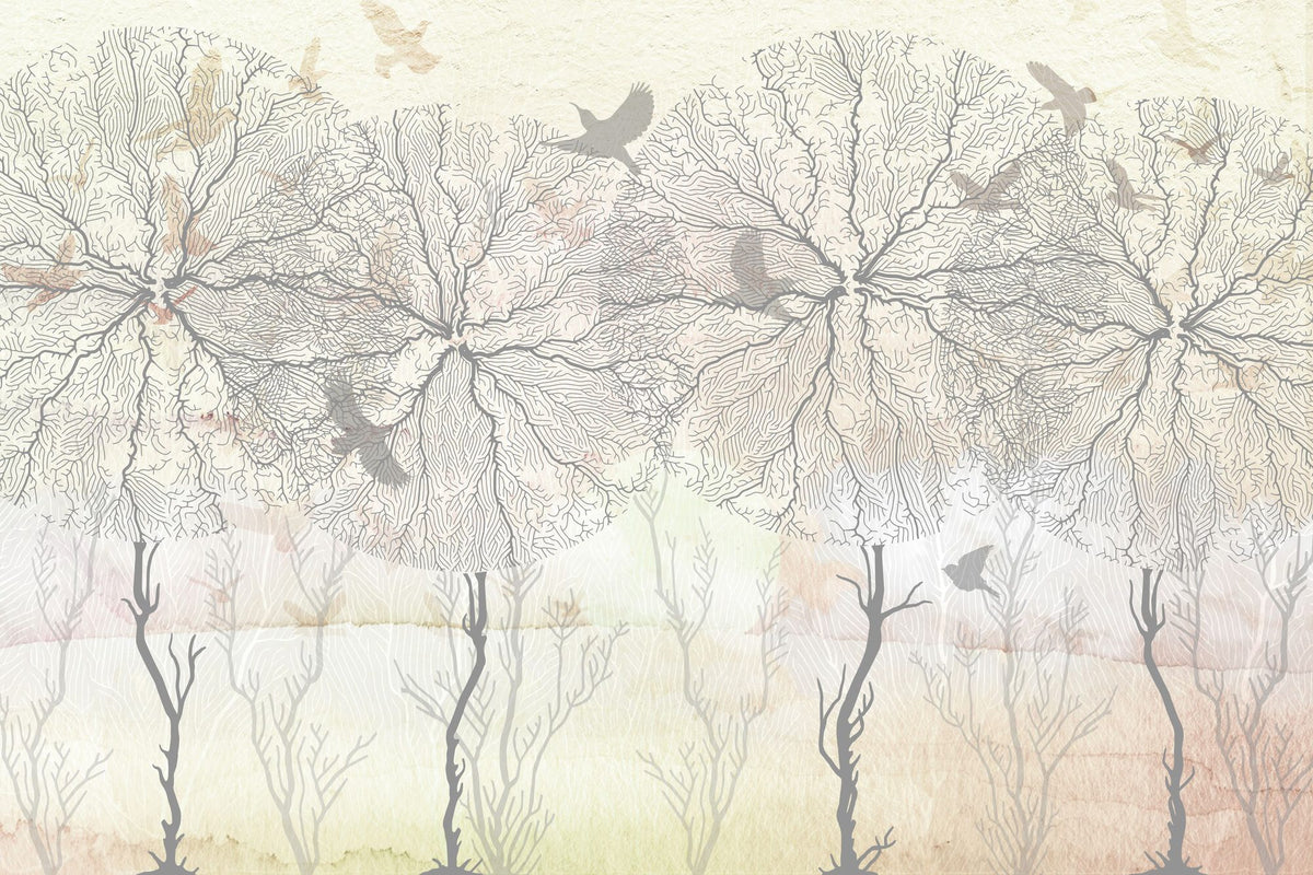 Shade of Trees Yellow Mural Wallpaper - pure wallpaper artwork
