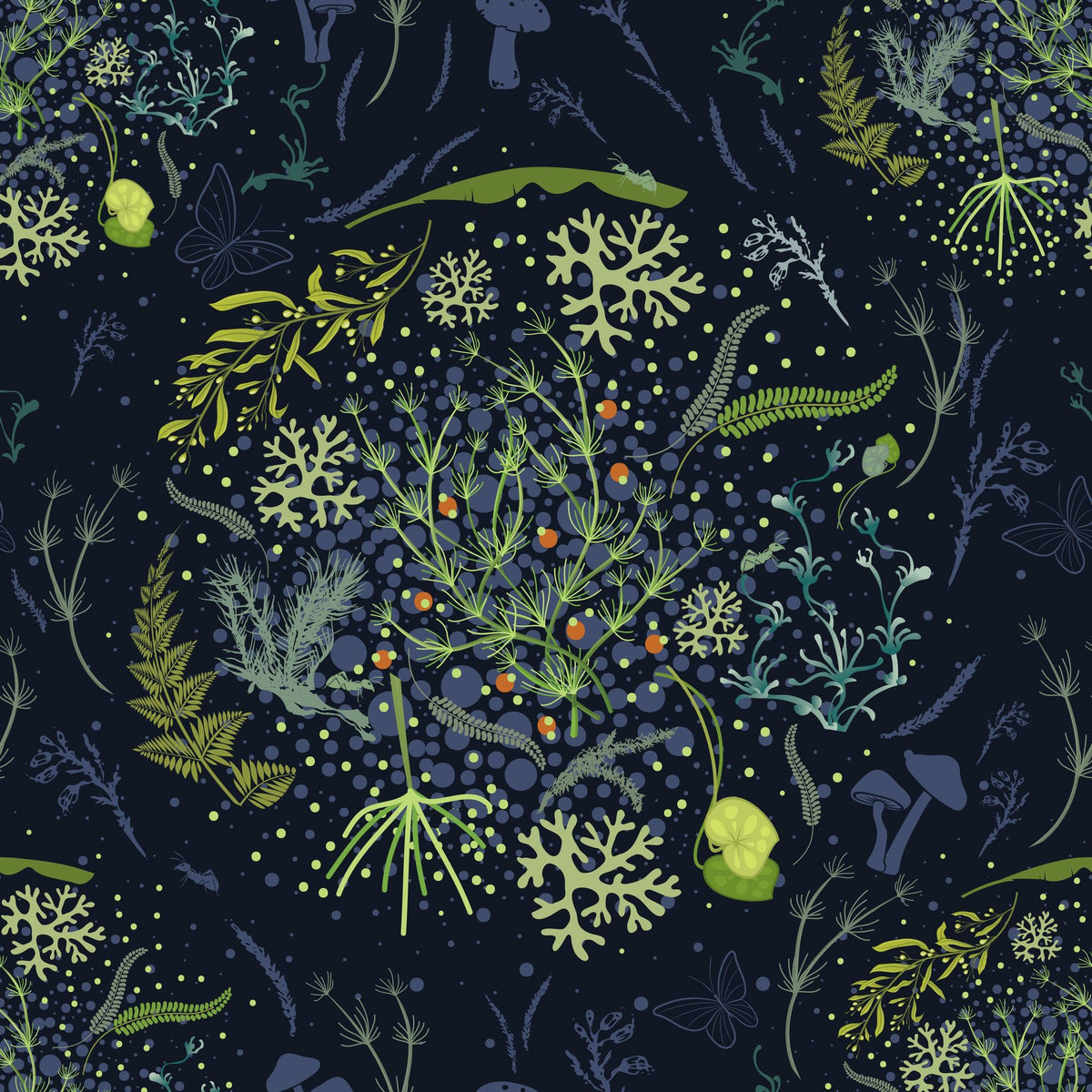 Mosses, Midnight Blue Mural Wallpaper - pure wallpaper artwork