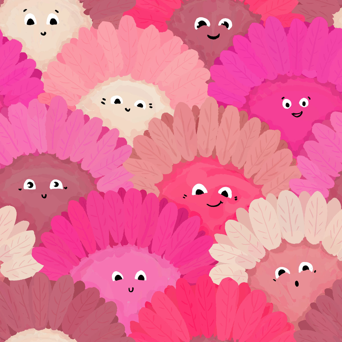 Cute Pink Flower Faces Mural Wallpaper - pure wallpaper artwork
