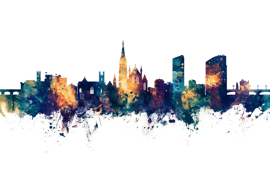 Limerick Ireland Skyline Blue & Bronze Mural Wallpaper