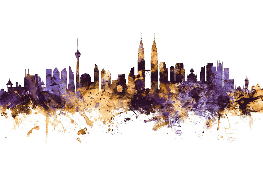 Kuala Lumpur Skyline Purple & Gold Mural Wallpaper
