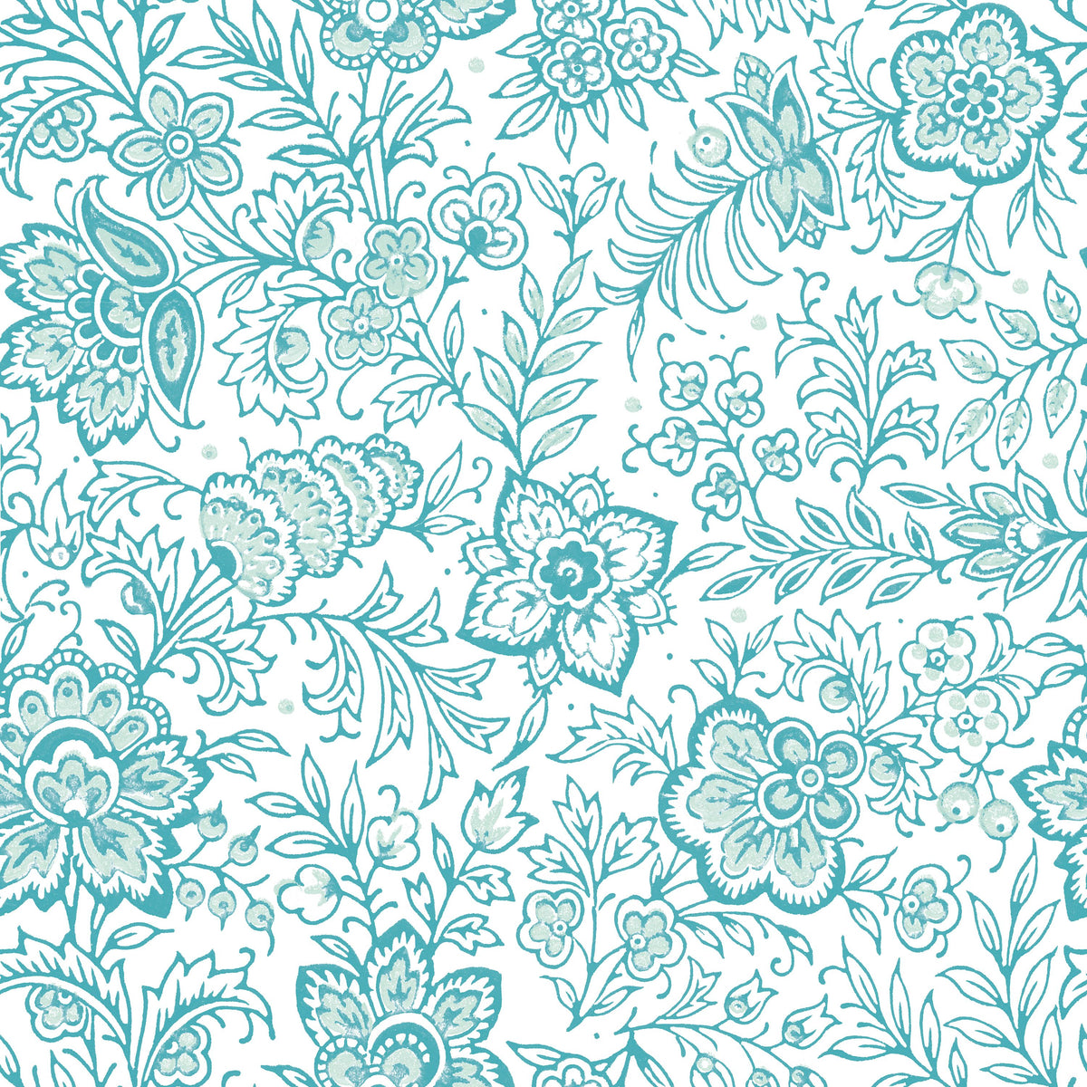 Kala Flowers Turqouise on White Mural Wallpaper - pure wallpaper artwork
