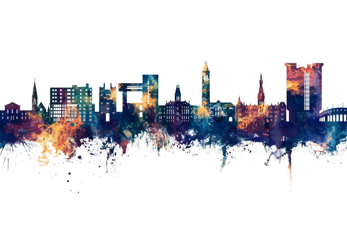 Ithaca New York Skyline Blue & Bronze Mural Wallpaper - pure wallpaper artwork