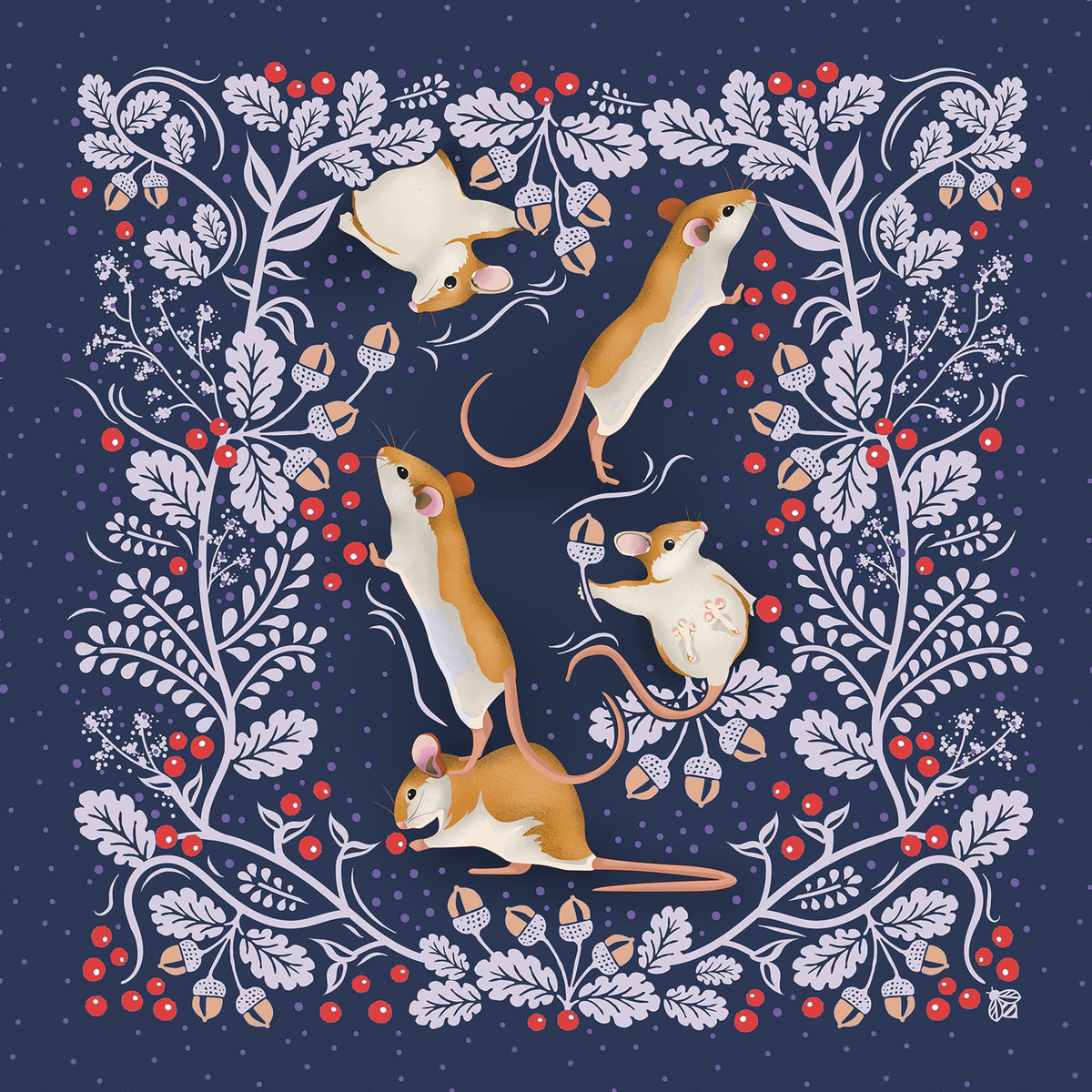 Holiday Mice, Blue Mural Wallpaper - pure wallpaper artwork