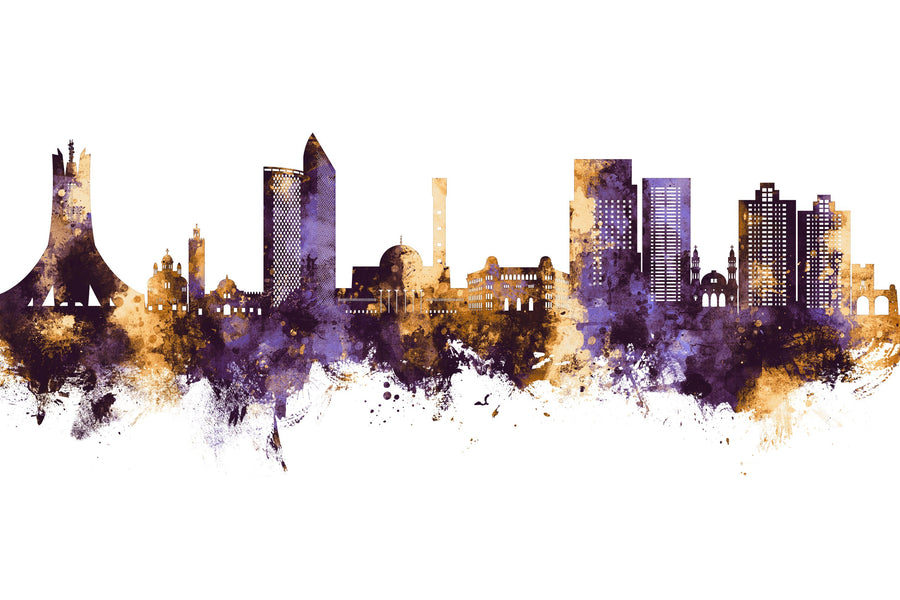 Algiers Algeria Skyline Purple & Gold Mural Wallpaper