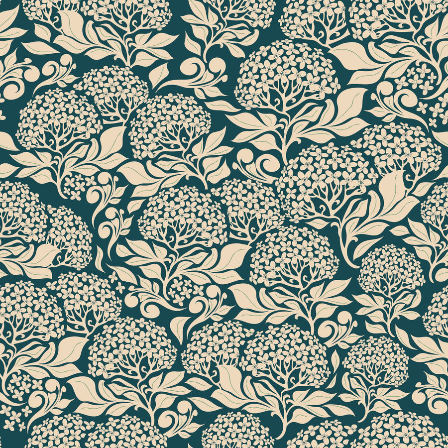 Hydrangea, Teal Mural Wallpaper