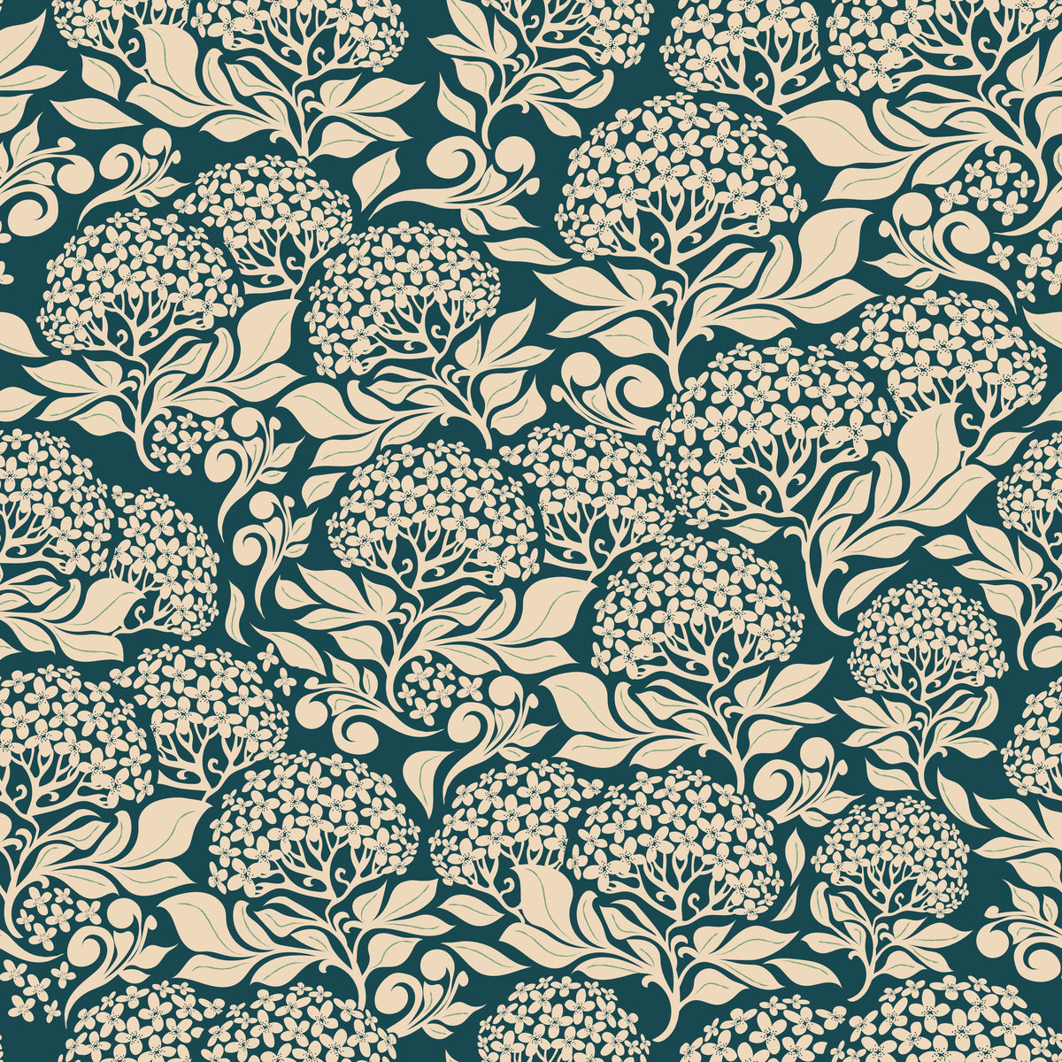 Hydrangea, Teal Mural Wallpaper - pure wallpaper artwork