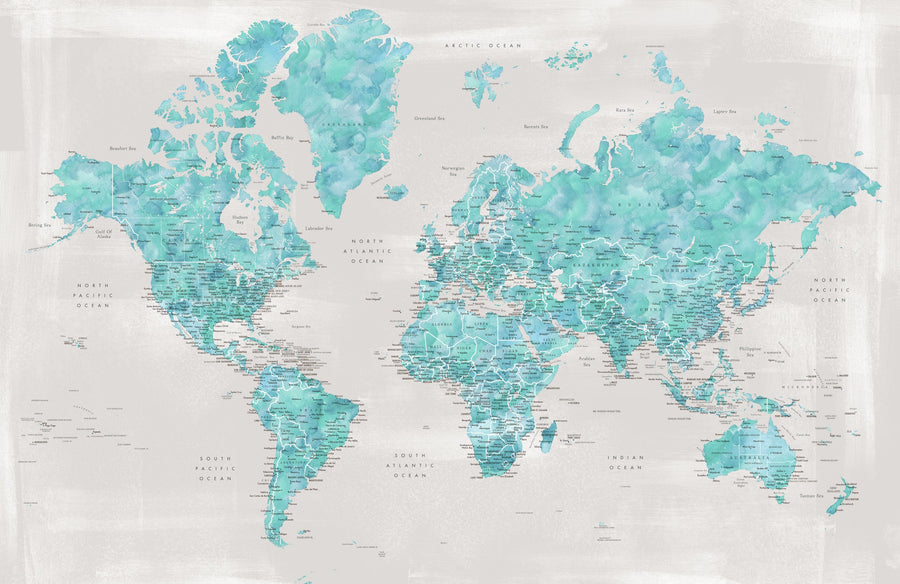 World Map Cities - Harriet Mural Wallpaper