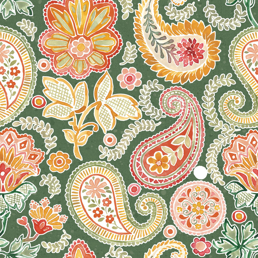 Harvest Paisley Mini Green Mural Wallpaper