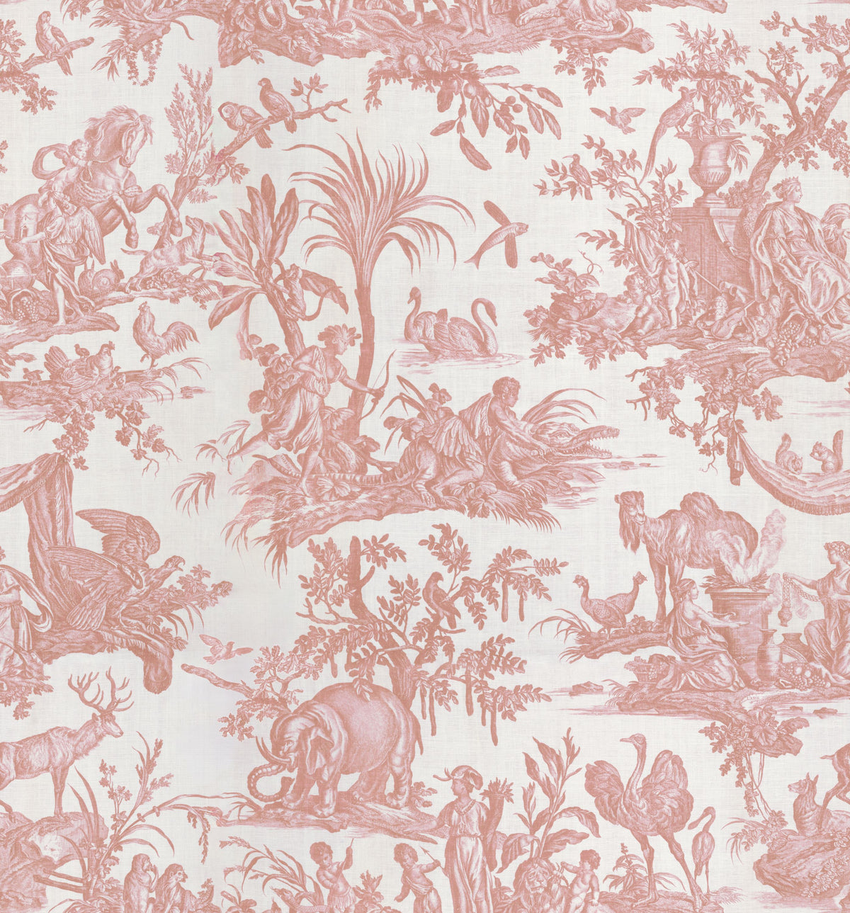 Patinated Linen Toile De Jouy, Rose Mural Wallpaper - pure wallpaper artwork