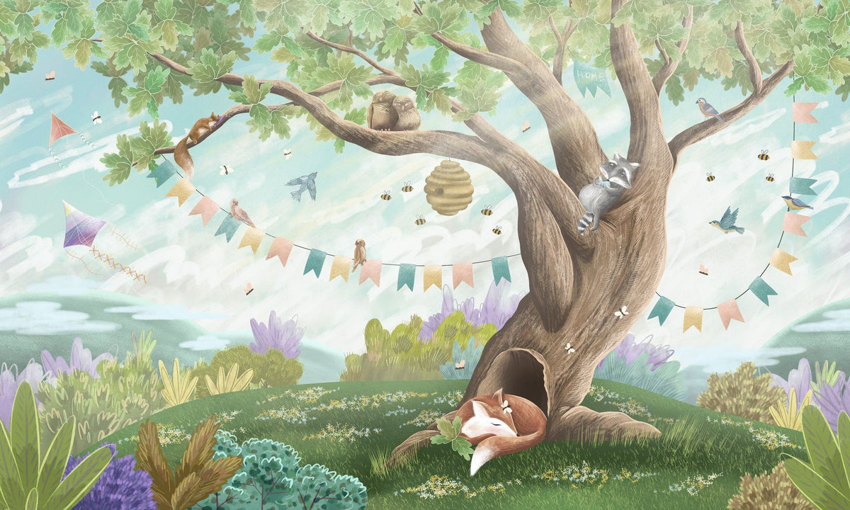 Oak Hill Slumber, Spring Green Mural Wallpaper - pure wallpaper artwork