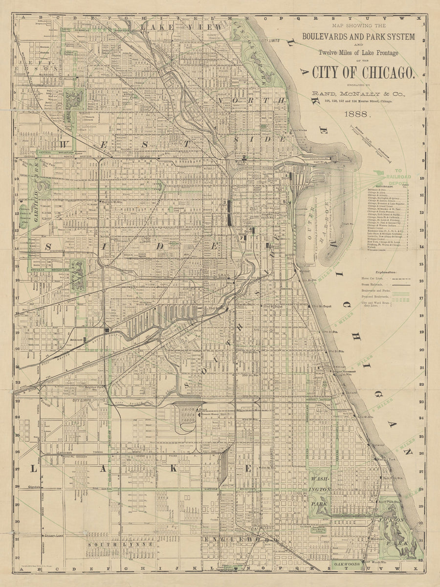 City of Chicago Map 1888 Mural Wallpaper