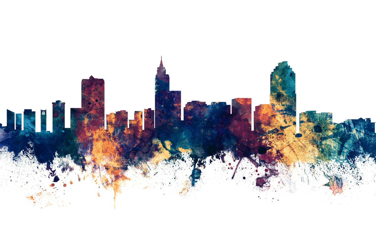 Raleigh North Carolina Skyline Blue & Bronze Mural Wallpaper - pure wallpaper artwork
