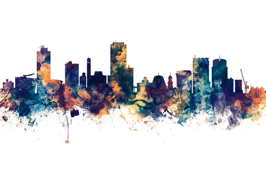 Wellington New Zealand Skyline Blue & Bronze Mural Wallpaper