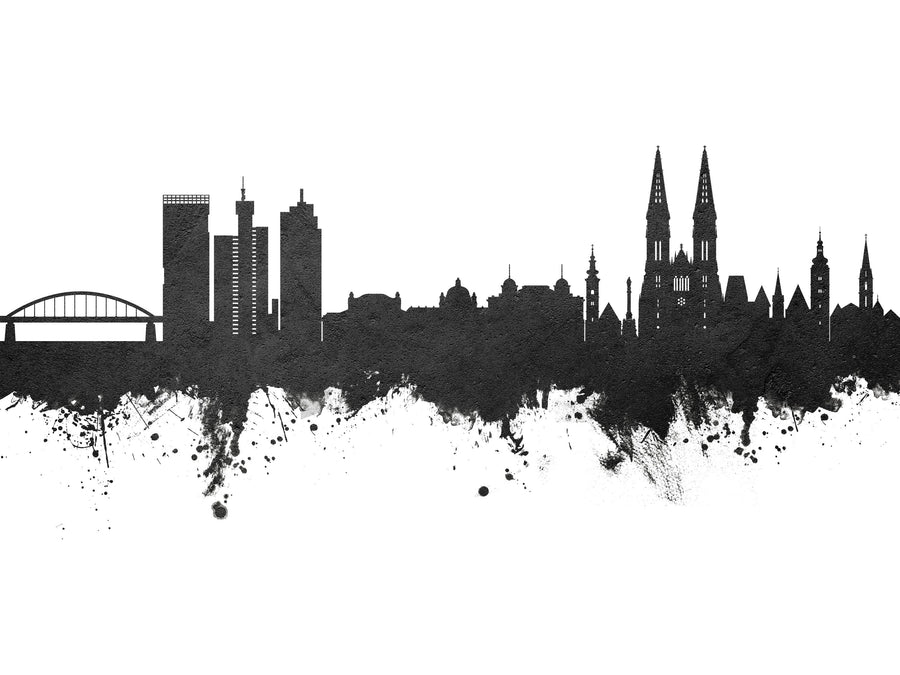 Zagreb Croatia Skyline Black & White Mural Wallpaper