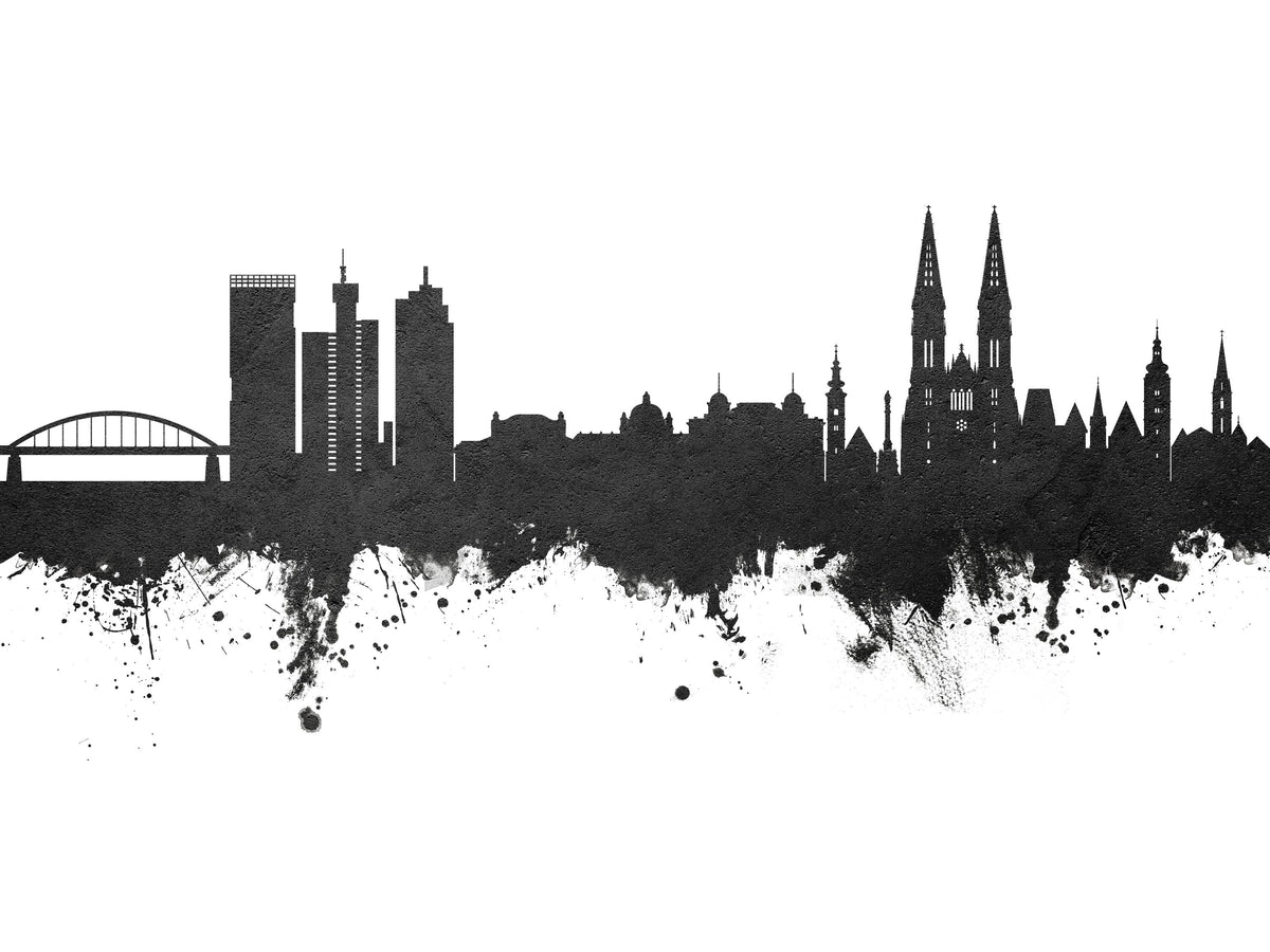 Zagreb Croatia Skyline Black & White Mural Wallpaper - pure wallpaper artwork