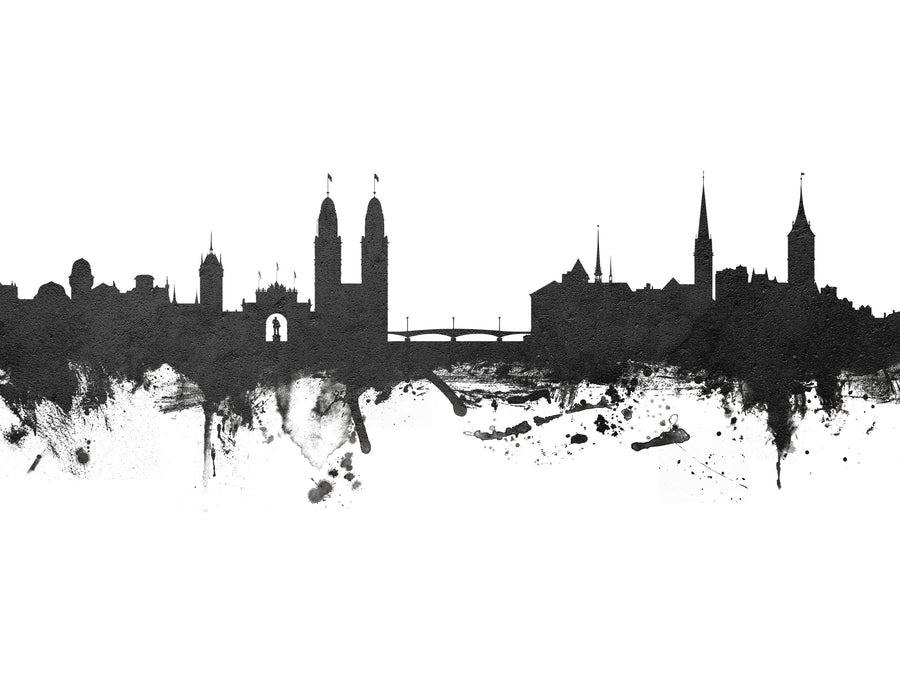Zurich Switzerland Skyline Black & White Mural Wallpaper