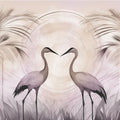 Cranes At Sunset Pink Mural Wallpaper - pure wallpaper artwork