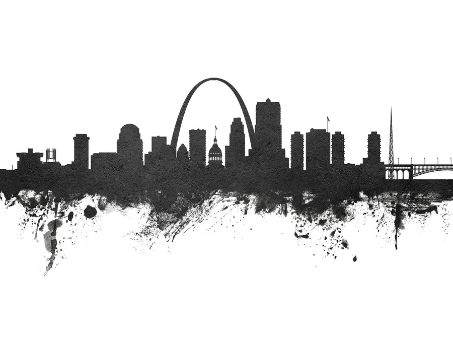 St Louis Missouri Skyline Black & White Mural Wallpaper