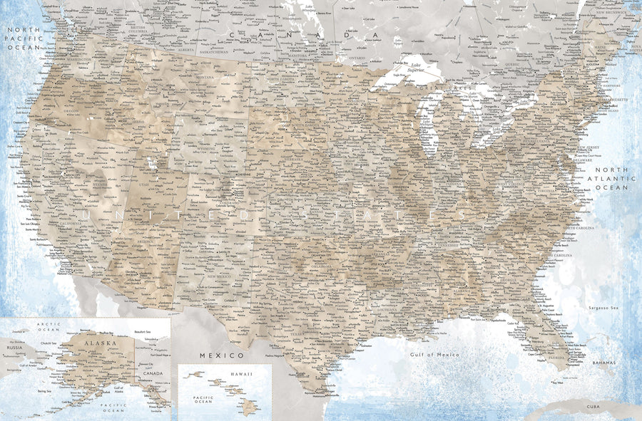 US Map Detailed - Ghada Mural Wallpaper